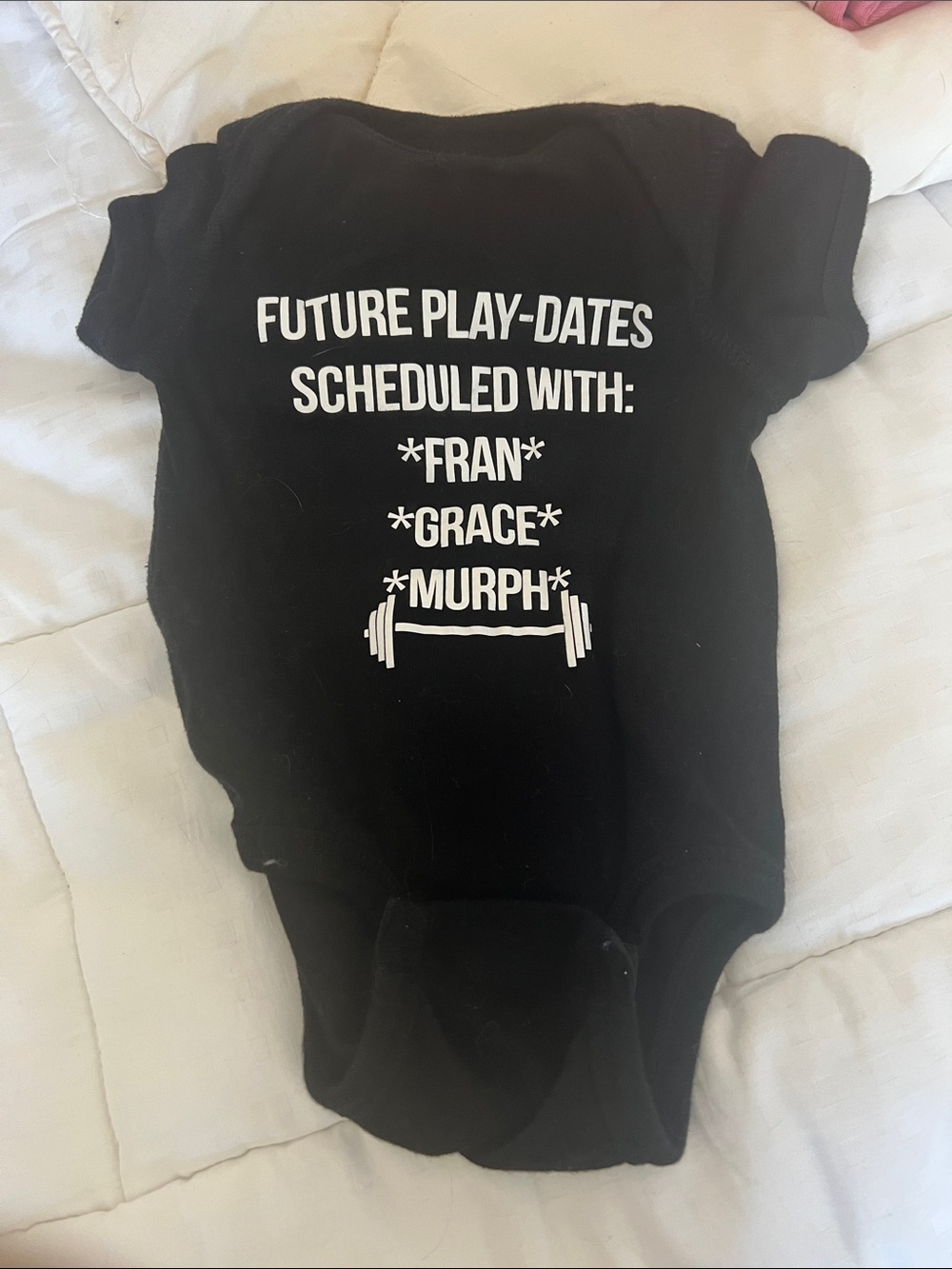 CrossFit Girl WOD Fran Grace Murph Black Baby Onesie Sz 6 mo